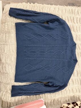 SHEIN Navy Cable Knit Crewneck Sweater